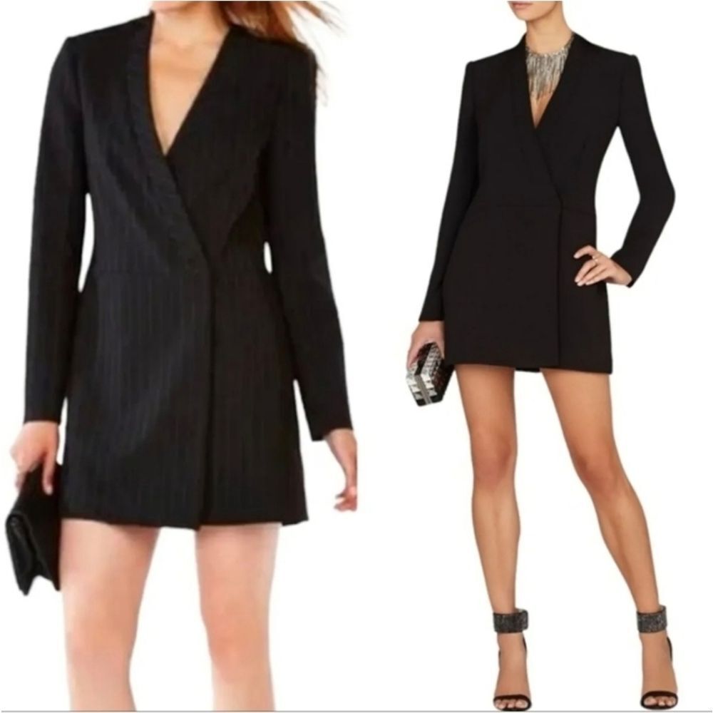 BCBGMaxAzria Waleska Black Pinstripe Blazer Dress Size L
